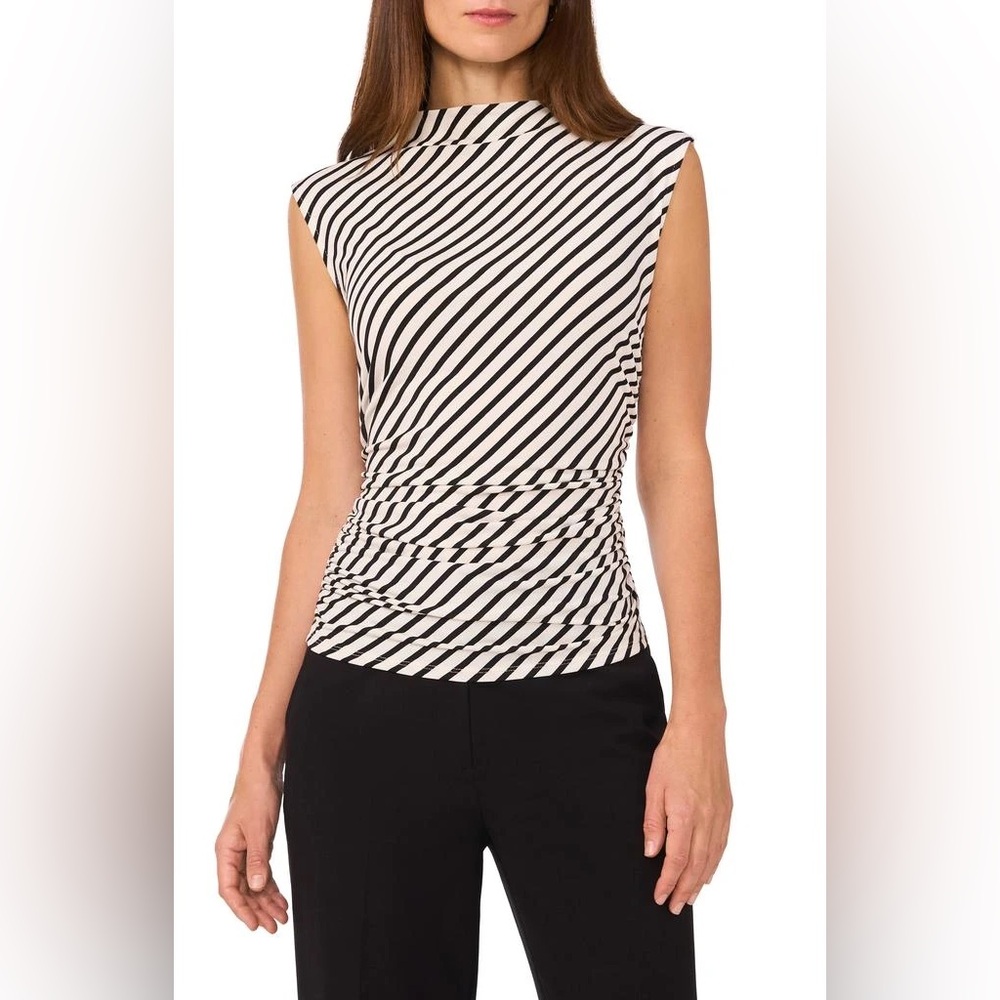 ✨HOST PICK✨ Halogen Mock Neck Striped Black and White Sleeveless Top size M NWT